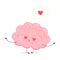 Cute funny brain in love. Kawaii human brain character