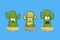 Cute funny cactus cartoon character mascot in scared, afraid, shock, and dead expression set illustration