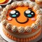 Cute funny cake with eyes and smiley face on top, closeup.