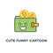 cute funny cartoon bitcoin wallet with crypto currency and electronic money coins icon, symbol of digital currency account,