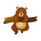 Cute funny cartoon brown grizzly teddy bear climbing on branch of tree
