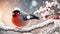 Cute funny cartoon bullfinch bird seasonal season fun design holiday winter snow decoration