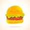Cute funny cartoon hamburger with eyes, smiling.
