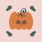 Cute funny cartoon hand drawn character baby pumpkin with eyeglasses fall autumn vector illustration