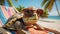 cute funny cartoon turtle on beach wearing sunglasses comedian