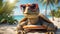 cute funny cartoon turtle on beach wearing sunglasses comedian happy