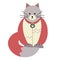 Cute funny cat with locket collar. Flat vector illustration