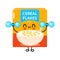 Cute funny cereal flakes character with dumbbells. Vector hand drawn cartoon kawaii character illustration icon