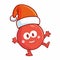 Cute and funny cherry wearing Santa`s hat for christmas, dancing and smiling