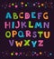 Cute funny childish alphabet on the dark background.