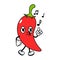Cute funny chili pepper walking singing character. Vector hand drawn traditional cartoon vintage, retro, kawaii