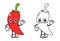 Cute funny chili pepper waving hand character outline cartoon illustration for coloring book. Vector hand drawn