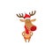 Cute, funny Christmas reindeer in red hat, scarf and belt