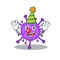 Cute and Funny Clown bovine coronavirus cartoon character mascot style
