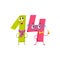 Cute and funny colorful 14 number characters, birthday greetings