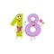 Cute and funny colorful 18 number characters, birthday greetings