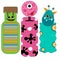 Cute and funny colorful halloween tags or bookmarks with monsters