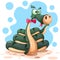 Cute, funny, crazy snake characters with bow.