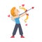 Cute Funny Cupid Boy, Adorable Joyful Kid Angel Cherub Shooting with Bow Cartoon Style Vector Illustration