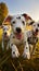 Cute and funny Dalmatian dogs group playing on green grass