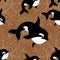 Cute funny doodles pattern with whale. underwater sea life