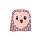 Cute funny face of owl. Adorable baby owlet's head. Portrait of amusing forest bird in doodle style. Little young animal