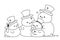 Cute funny family of snowmen. Coloring page for children.Merry Christmas coloring book