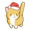 Cute and funny fat yellow cat wearing Santa`s hat for Christmas