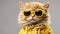 cute funny fluffy cat in clothes, sunglasses and headphones