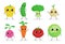 Cute funny food characters set isolated on white background. Vegetables collection. Healthy food. Carrot, cucumber, broccoli,