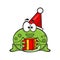 Cute and funny frog wearing Santa hat with gift for christmas