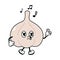 Cute funny garlic walking singing character. Vector hand drawn traditional cartoon vintage, retro, kawaii character