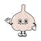 Cute funny garlic waving hand character. Vector hand drawn traditional cartoon vintage, retro, kawaii character