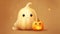 cute and funny ghost with pumpkin friend. halloween