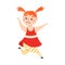 Cute Funny Girl Happily Jumping, Joyful Kid Having Fun Cartoon Style Vector Illustration