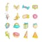 Cute funny Girl teenager colored icon set, fashion cute teen and princess icons. Magic fun cute girls objects - bows