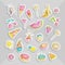 Cute funny Girl teenager colored stickers set, fashion cute teen and princess icons. Magic fun cute girls objects -