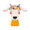 Cute funny goat in floral wreath, t-shirt.