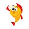 Cute, funny golden, yellow fish character with human face giving thumb up