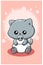 Cute and funny gray baby cat cartoon illustration