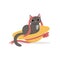 Cute funny gray cat playing with straw hat and ribbon vector Illustration