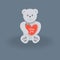 Cute funny gray Teddy bear with a red heart with the words I love you on a navy background.For Valentine`s day cards for your