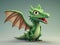 Cute and funny green furry prehistoric dragon monster