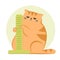 Cute funny grumpy ginger cat. Cat sits on the scratching post. Cute funny cartoon cat character in different poses