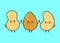 Cute, funny happy almonds, peanuts and cashews nut. Vector hand drawn cartoon kawaii characters, illustration icon