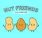 Cute, funny happy almonds, peanuts and cashews nut. Vector hand drawn cartoon kawaii characters, illustration icon