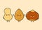 Cute, funny happy almonds, peanuts and hazelnut. Vector hand drawn cartoon kawaii characters, illustration icon. Funny