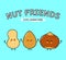 Cute, funny happy almonds, peanuts and hazelnut. Vector hand drawn cartoon kawaii characters, illustration icon. Funny