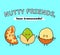 Cute, funny happy Brazilian nut, Pistachio and Macadamia. Vector hand drawn cartoon kawaii characters, illustration icon