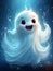 Cute funny happy fantasy smiling animated ghosts. disembodied and otherworldly beings, fear, world of living and dead